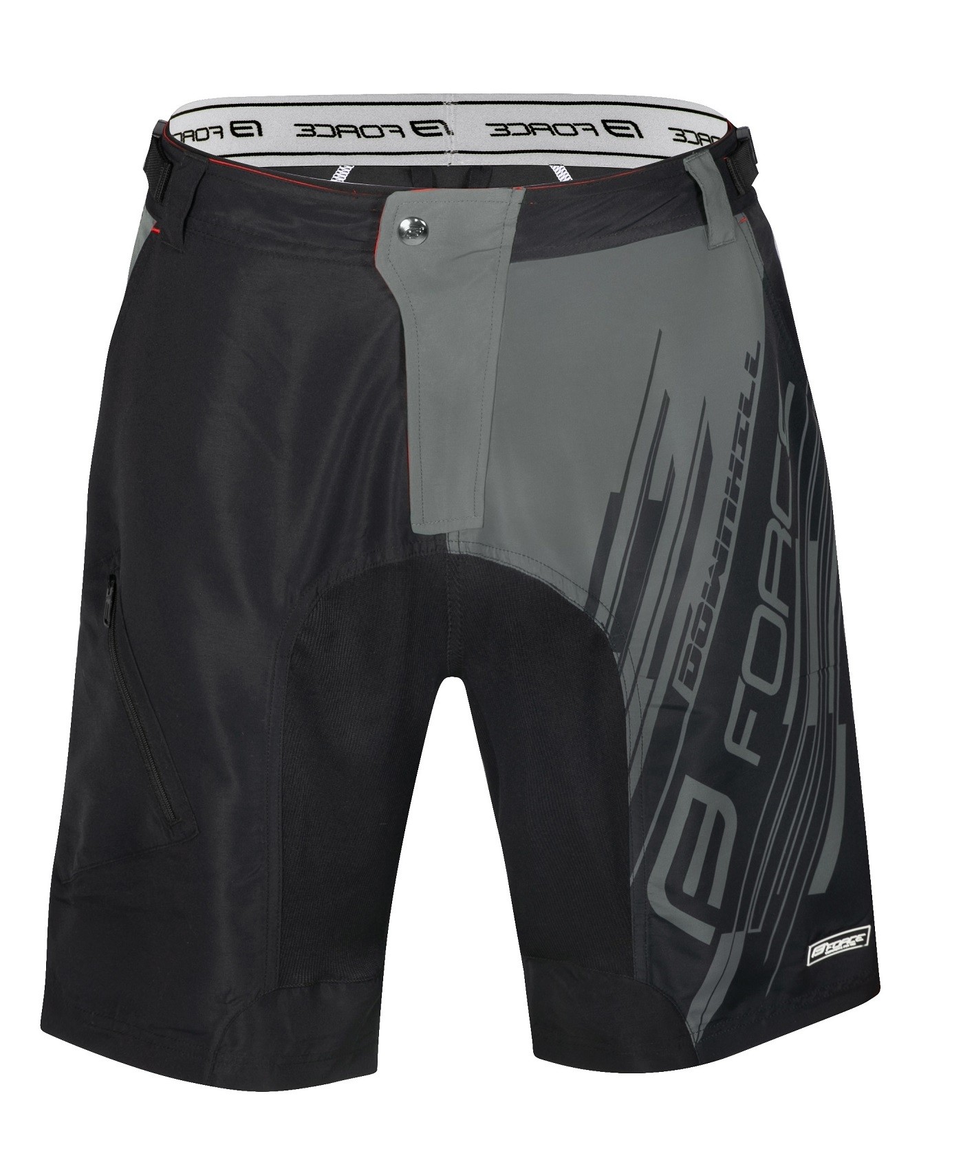 Pantaloni Force Downhill MTB cu sub-pantaloni cu bazon Negru/Gri XS